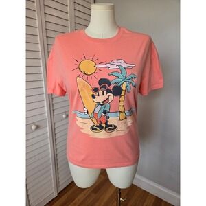 Disney Coral Mickey Mouse Surf Graphic T Shirt Size XL Beach Summer Y2K